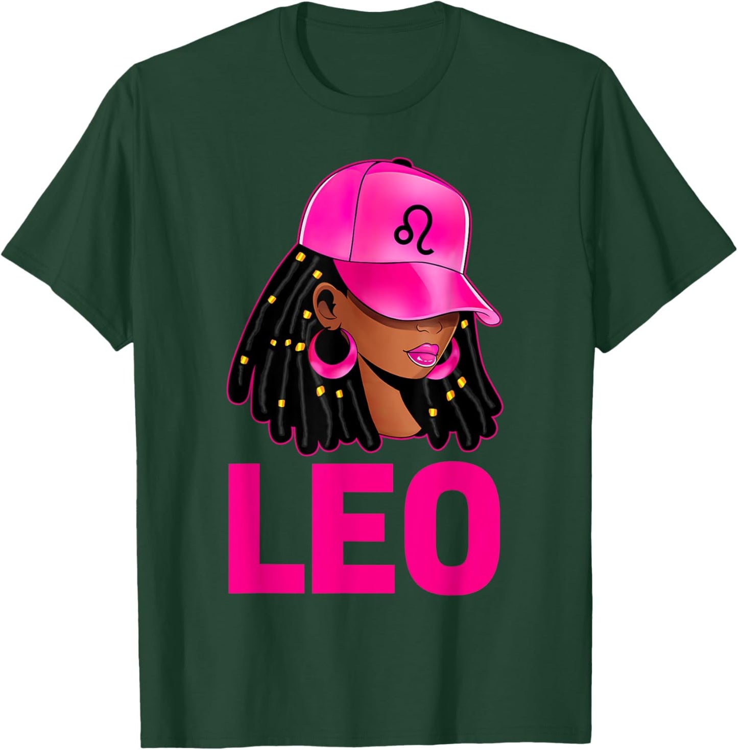 Leo Queen Loc'd Hair Black Woman Cap Zodiac Sign T-Shirt - T-Shirt | Forest