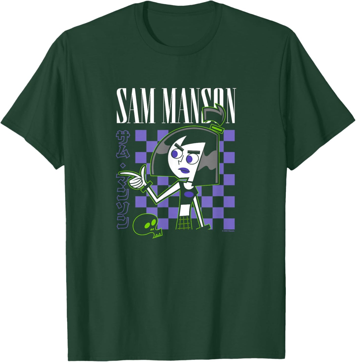 Danny Phantom Sam Manson Retro Kanji Checkerboard Portrait T-Shirt - T-Shirt | Forest