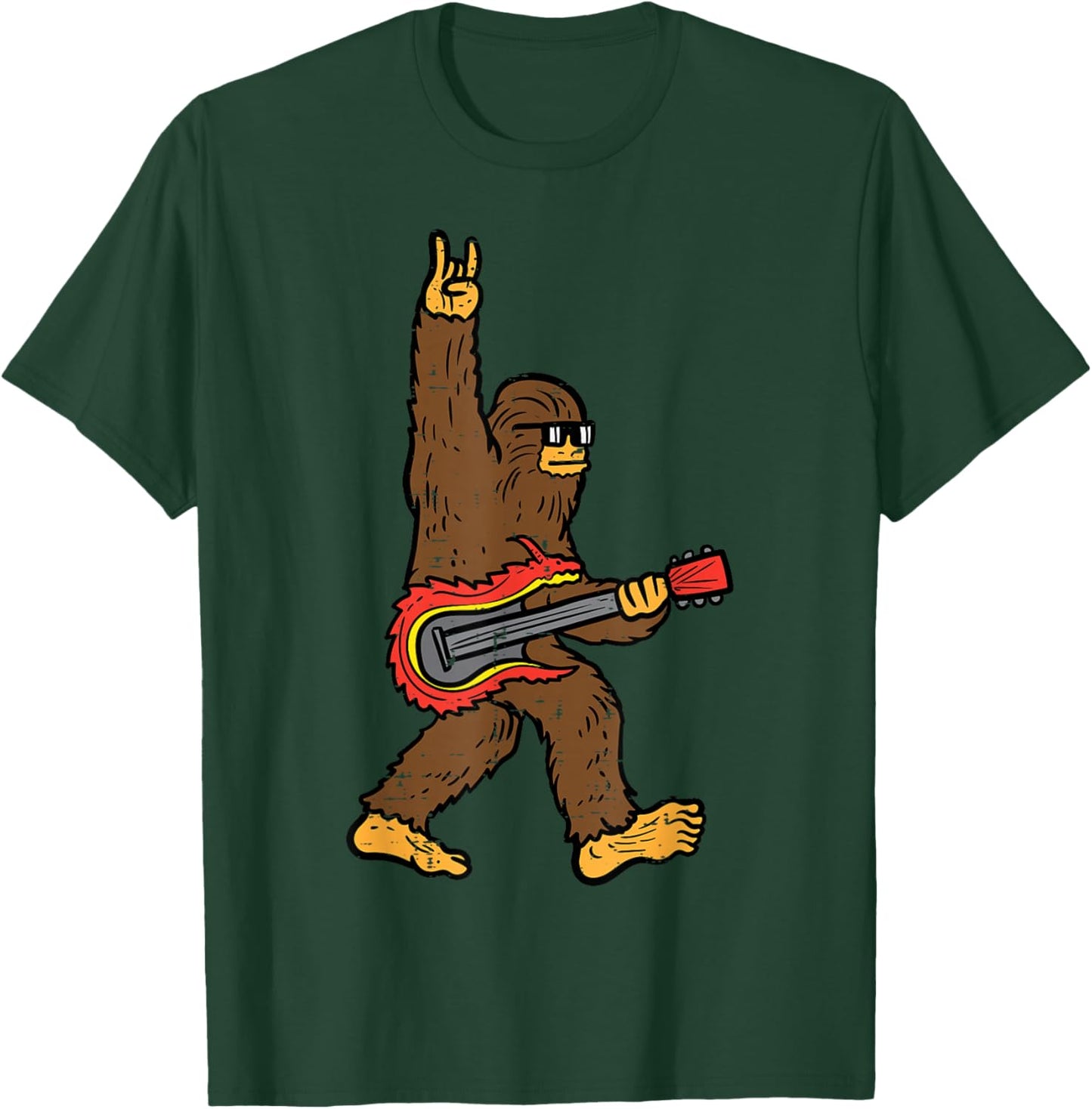 Rocker Bigfoot Sasquatch Guitar Rocknroll Rock Boys Kids Men T-Shirt - T-Shirt | Forest
