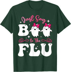 Say Boo To The Flu Halloween Coquette Bow Ghost Boo To Flu T-Shirt - T-Shirt | Forest