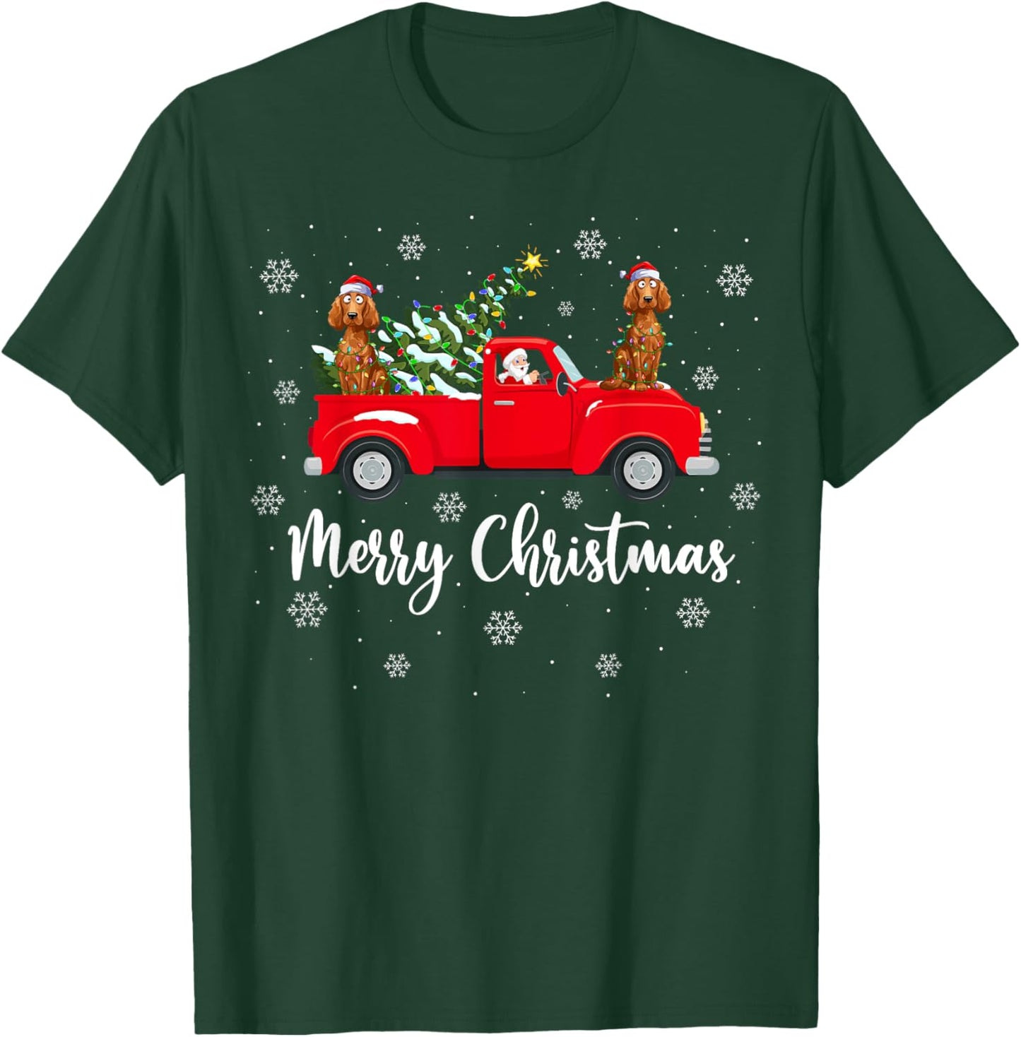 Santa Claus Riding Red Truck Irish Setter Dog Christmas T-Shirt - T-Shirt | Forest
