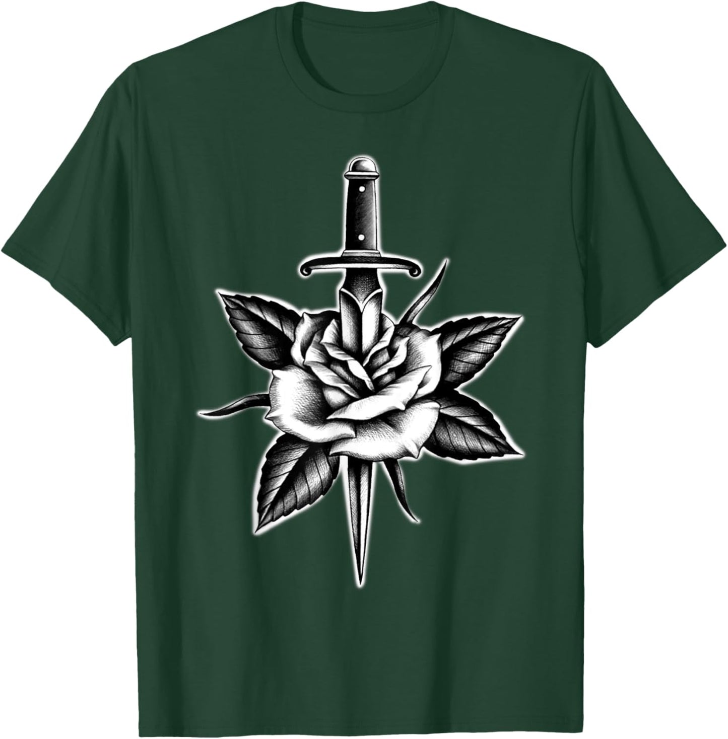 Rose and Dagger American Traditional Tattoo T-Shirt - T-Shirt | Forest