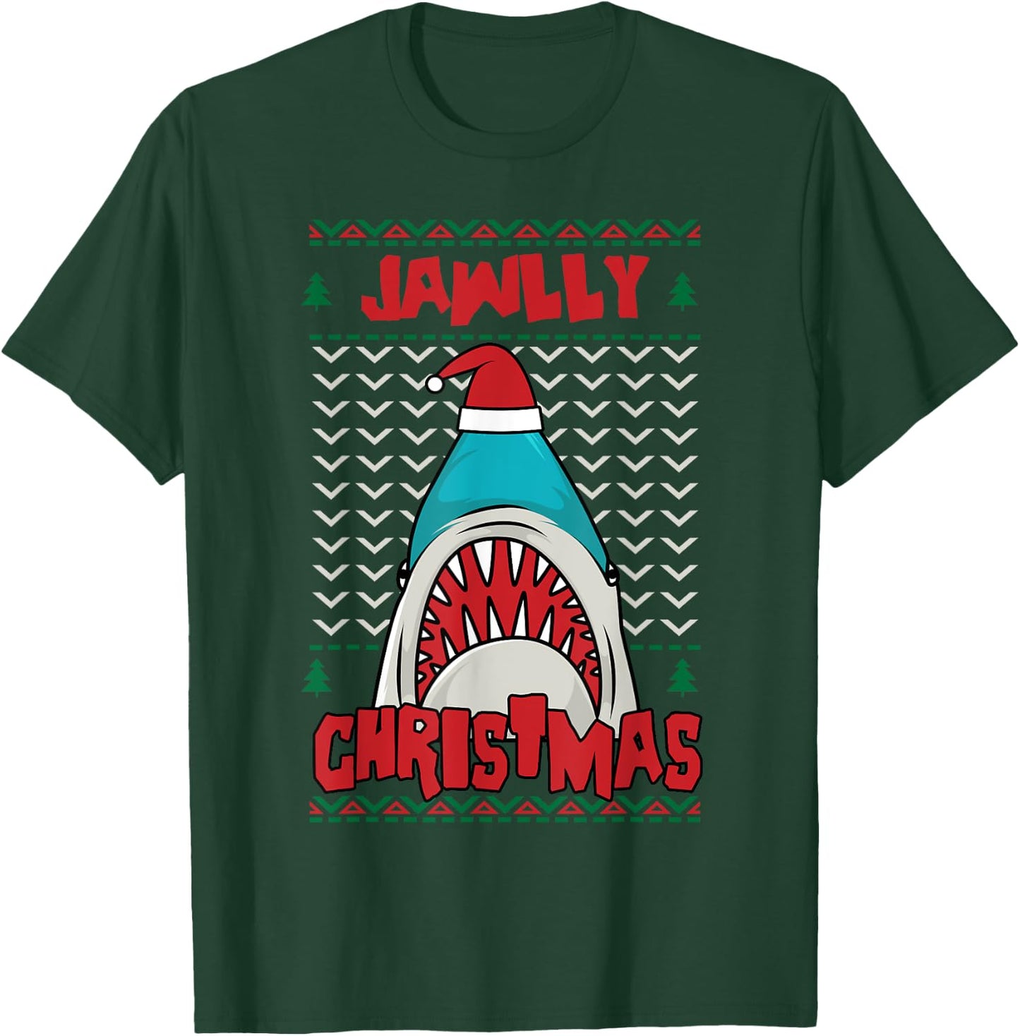 Jawlly X-mas Funny Shark Jaw Santa Ugly Christmas Jolly Pun T-Shirt - T-Shirt | Forest