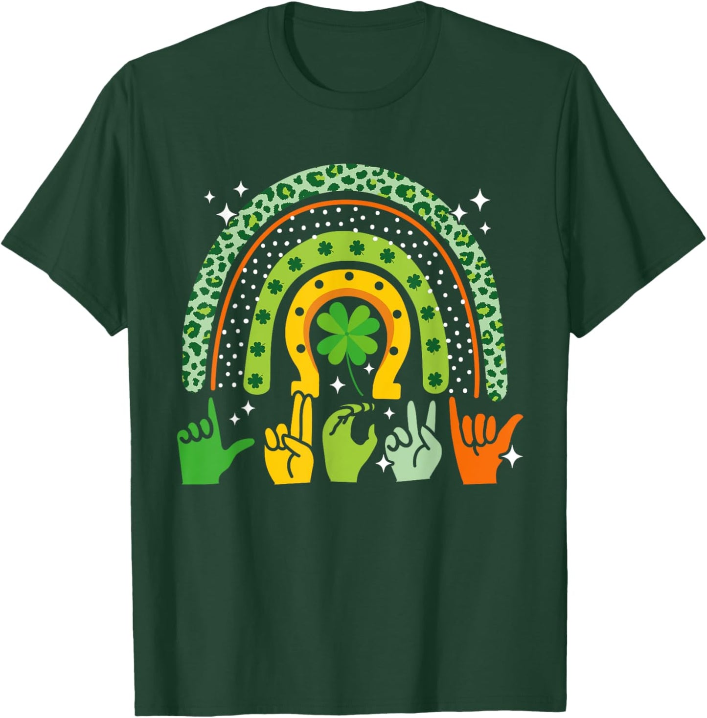 Lucky Sign Language Deaf St Patrick's Day Irish ASL Rainbow T-Shirt - T-Shirt | Forest