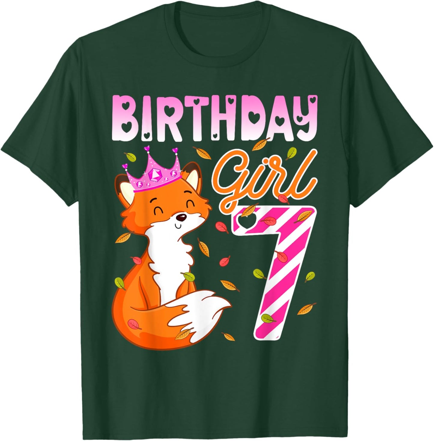 Fox Animal Lovers 7th Birthday Girl Fox B-day 7 year old T-Shirt - T-Shirt | Forest
