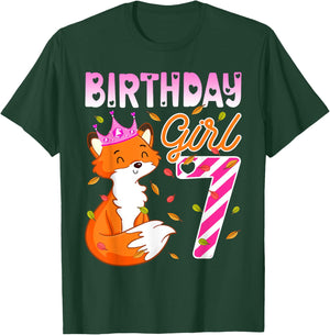 Fox Animal Lovers 7th Birthday Girl Fox B-day 7 year old T-Shirt - T-Shirt | Forest