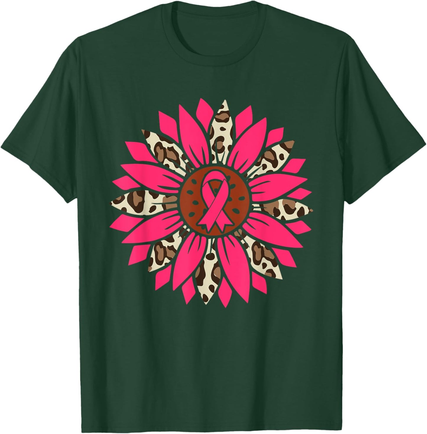 Sunflower Pink Breast Cancer Awareness Women Warrior T-Shirt - T-Shirt | Forest