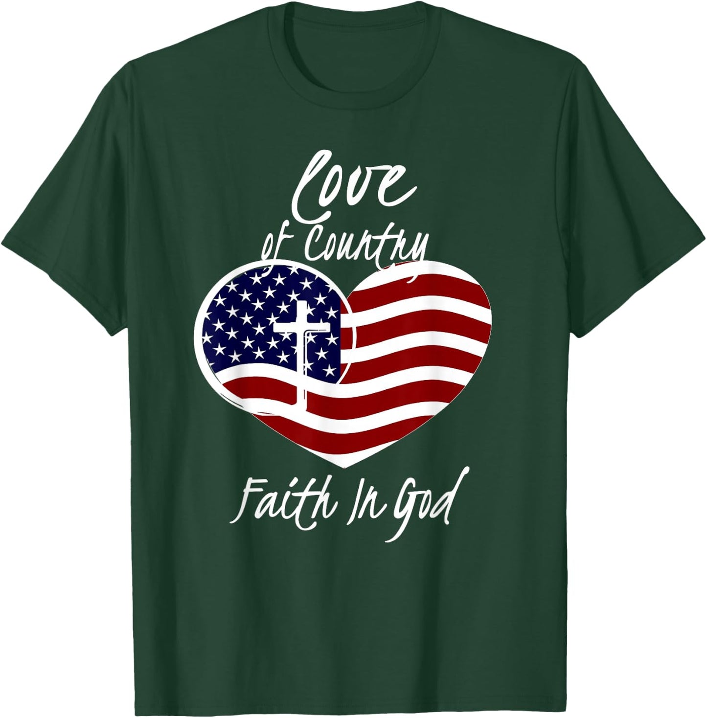 Patriotic Christian Faith in God Heart Cross American Flag Small T-Shirt - T-Shirt | Forest