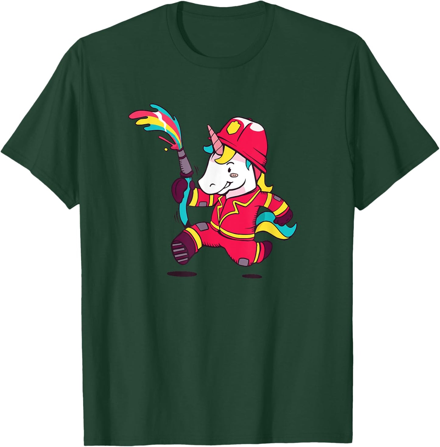 Unicorn Firefighter Cute Fireman Gift Kids Girls T-Shirt - T-Shirt | Forest