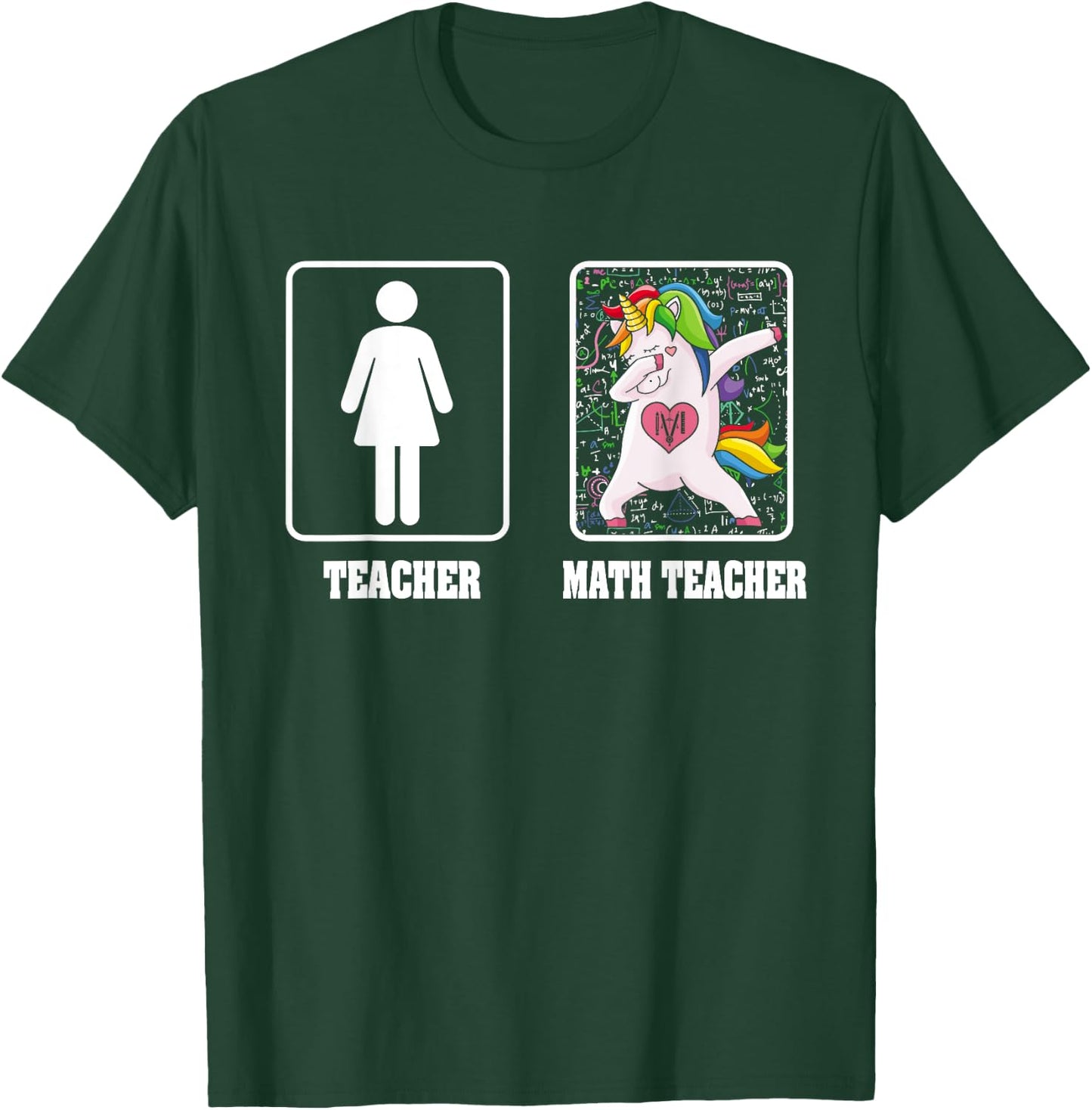 Woman Math Teacher Unicorn Dabbing Style Funny Mathematics T-Shirt - T-Shirt | Forest