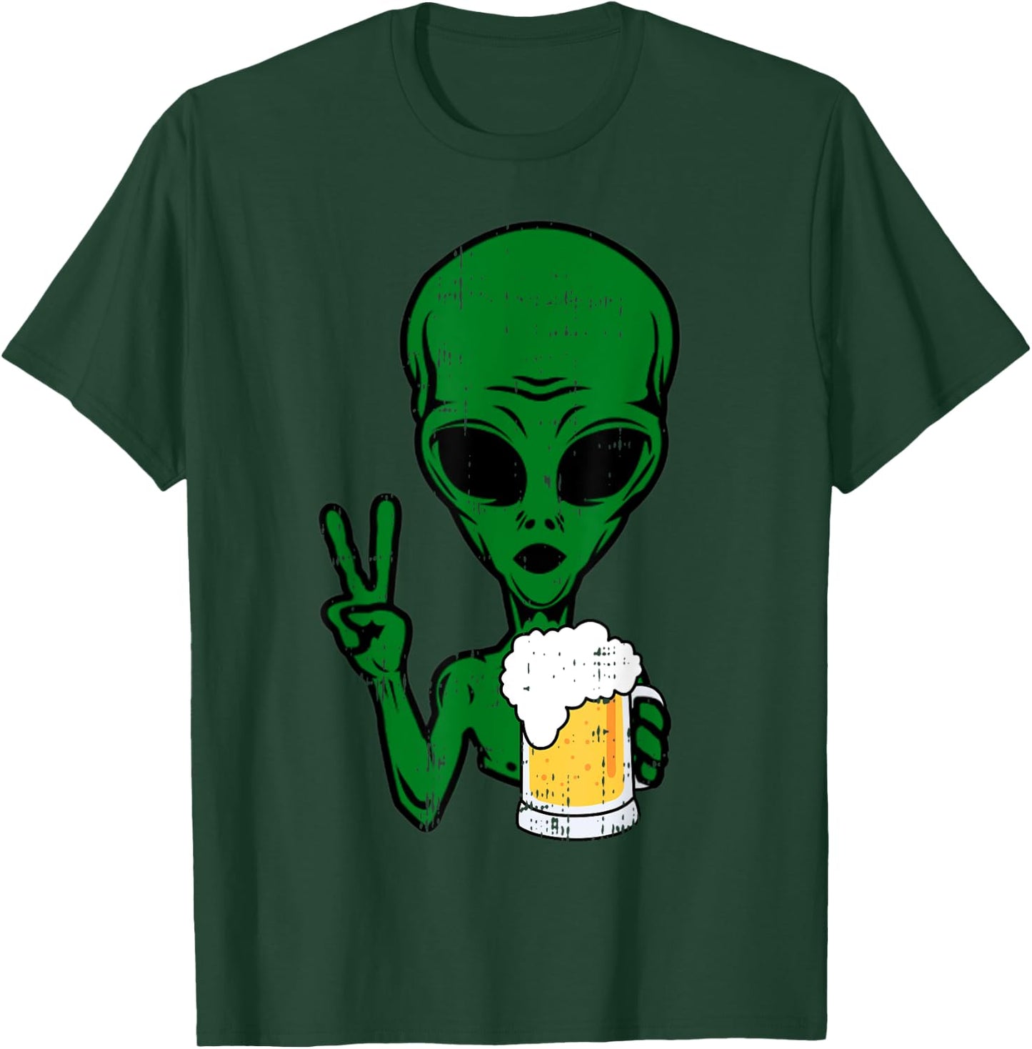 Area-51 Alien Beer Peace Sign Lazy Drinking Halloween Gift T-Shirt - T-Shirt | Forest