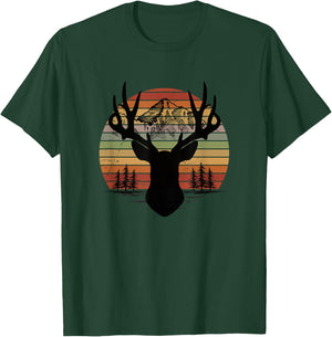 Retro Buck Sunset Deer Mountain Antlers Rustic Stag Elk T-Shirt - T-Shirt | Forest