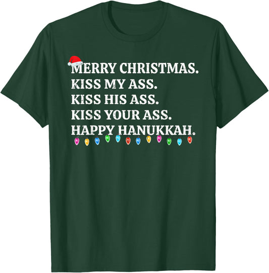 Merry Christmas Funny Kiss My Ass Xmas Men & Women -Adults Black Small Modern Short Sleeve Winter T-Shirt - T-Shirt | Forest
