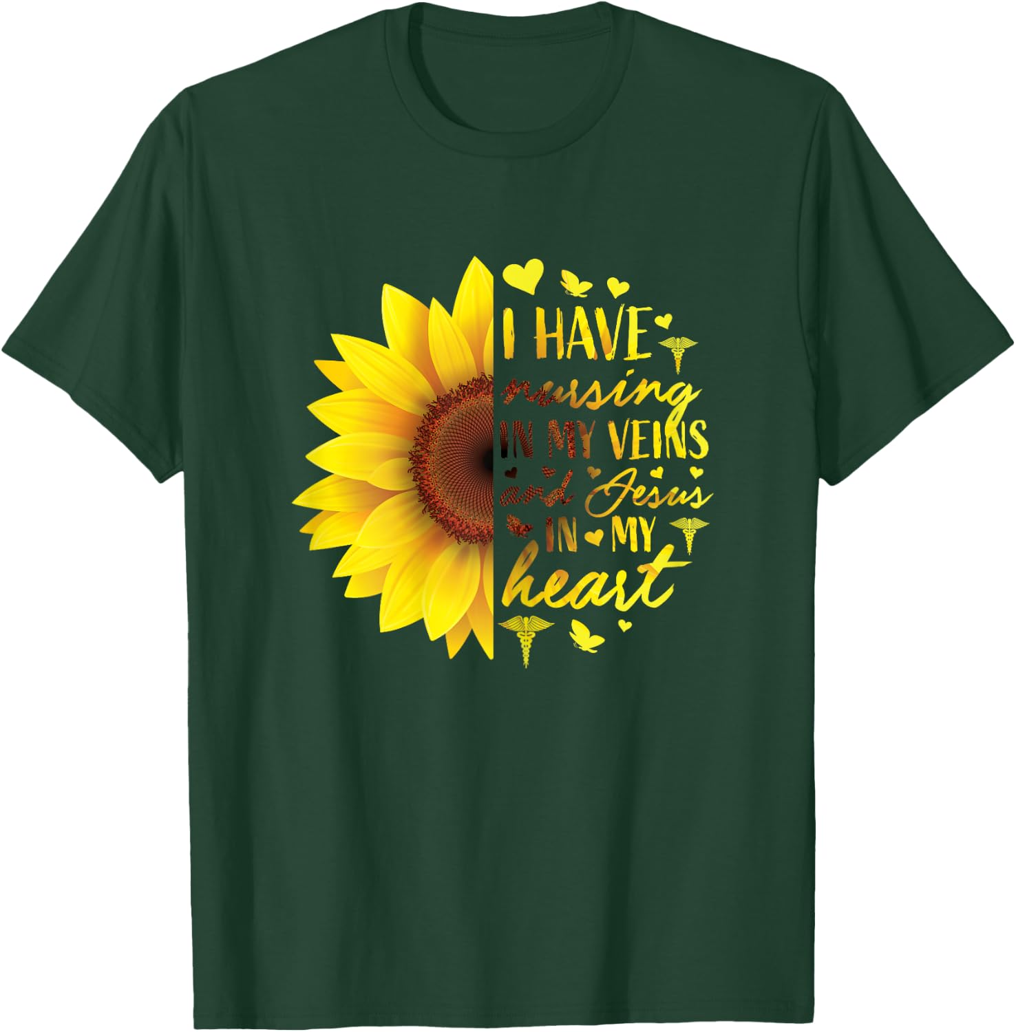 Cute Christian Nurse Shirts Women Sunflower Her RN Gifts LPN T-Shirt - T-Shirt | Forest