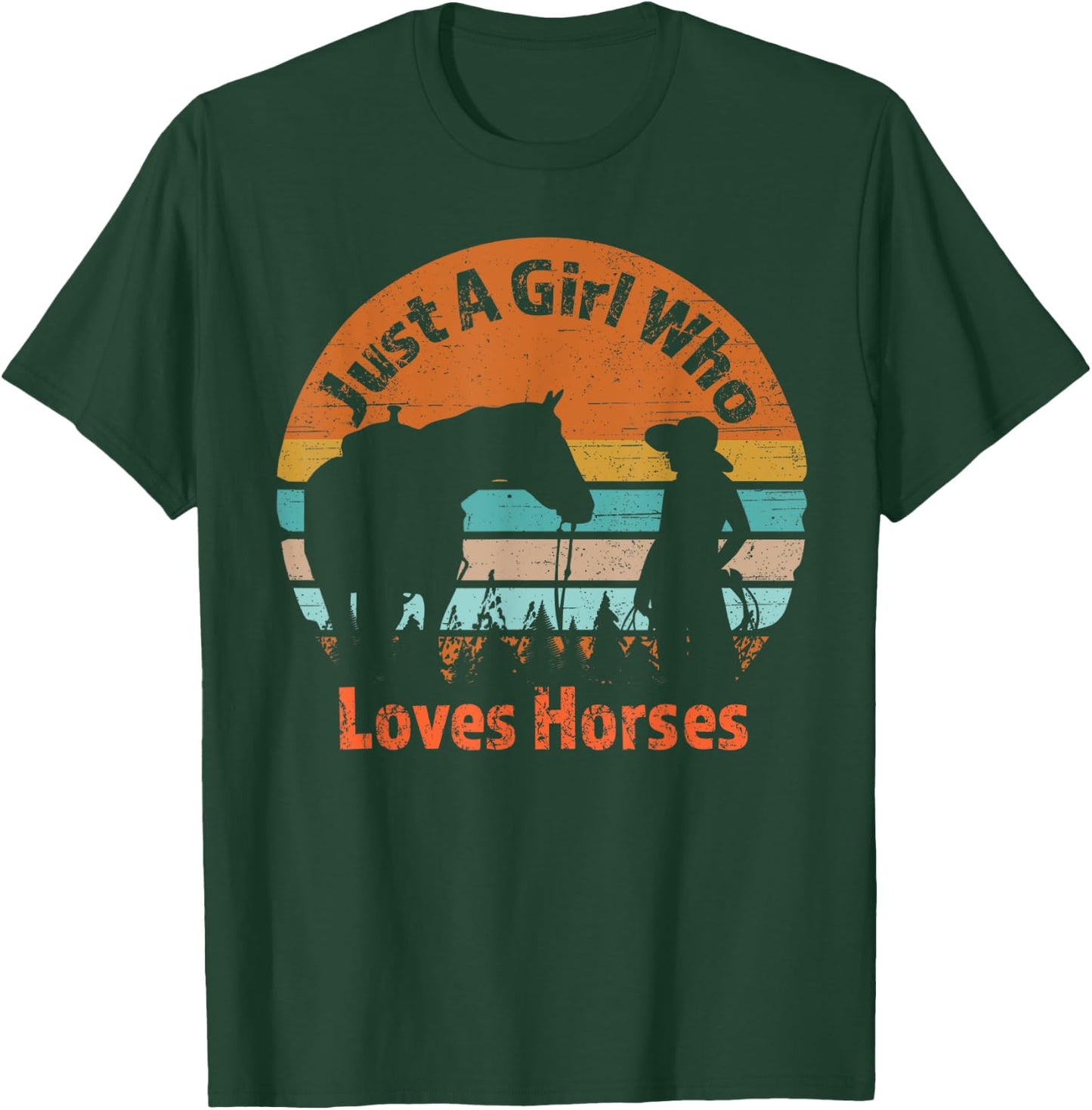 Just A Girl Who Loves Her Horse Retro Sunset Silhouette Gift T-Shirt - T-Shirt | Forest