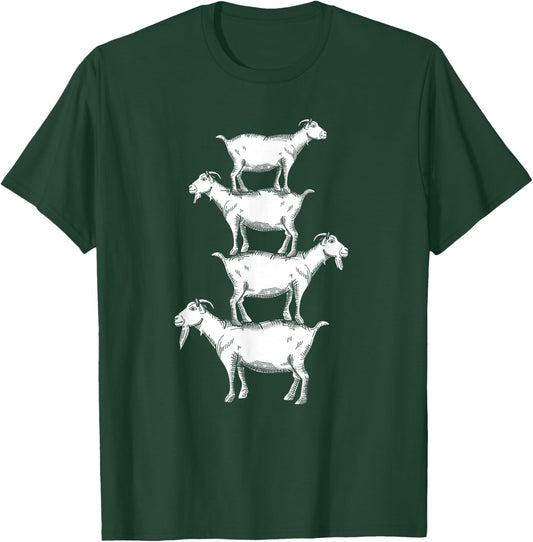 Vintage Four Buck Goats Over Each Other Farmer Goat Lovers T-Shirt - T-Shirt | Forest