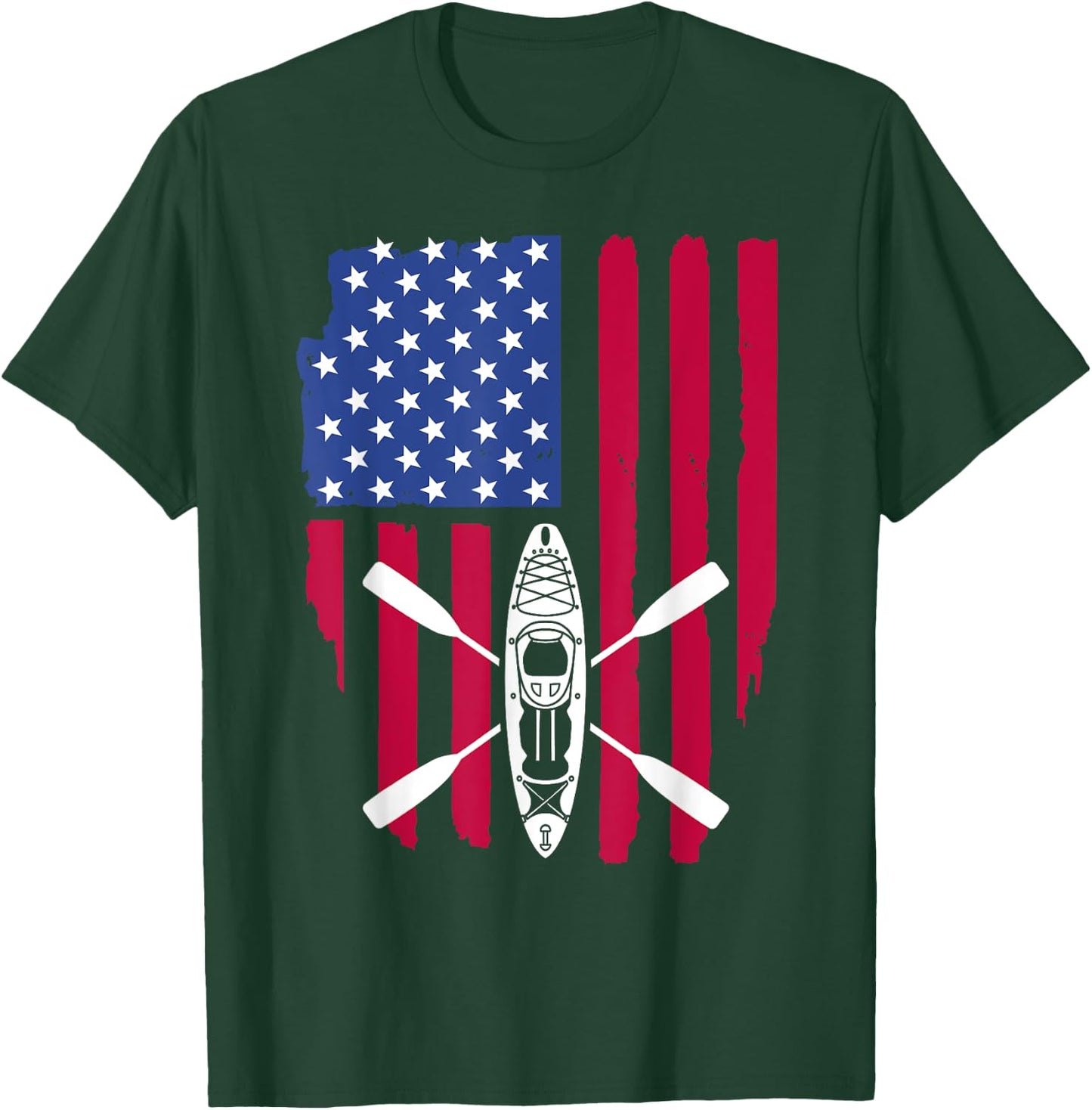 Cool Kayaking Women Kayak Fishing USA American Flag T-Shirt - T-Shirt | Forest