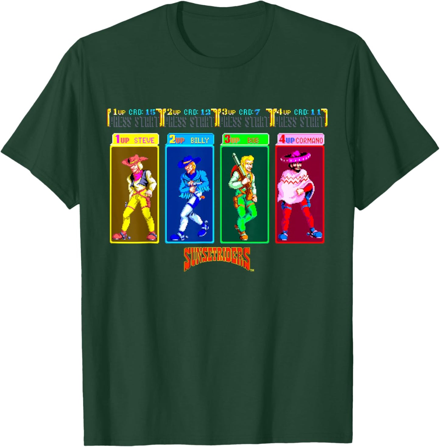 Sunset Riders Character Select Retro Western Heroes Showdown T-Shirt - T-Shirt | Forest