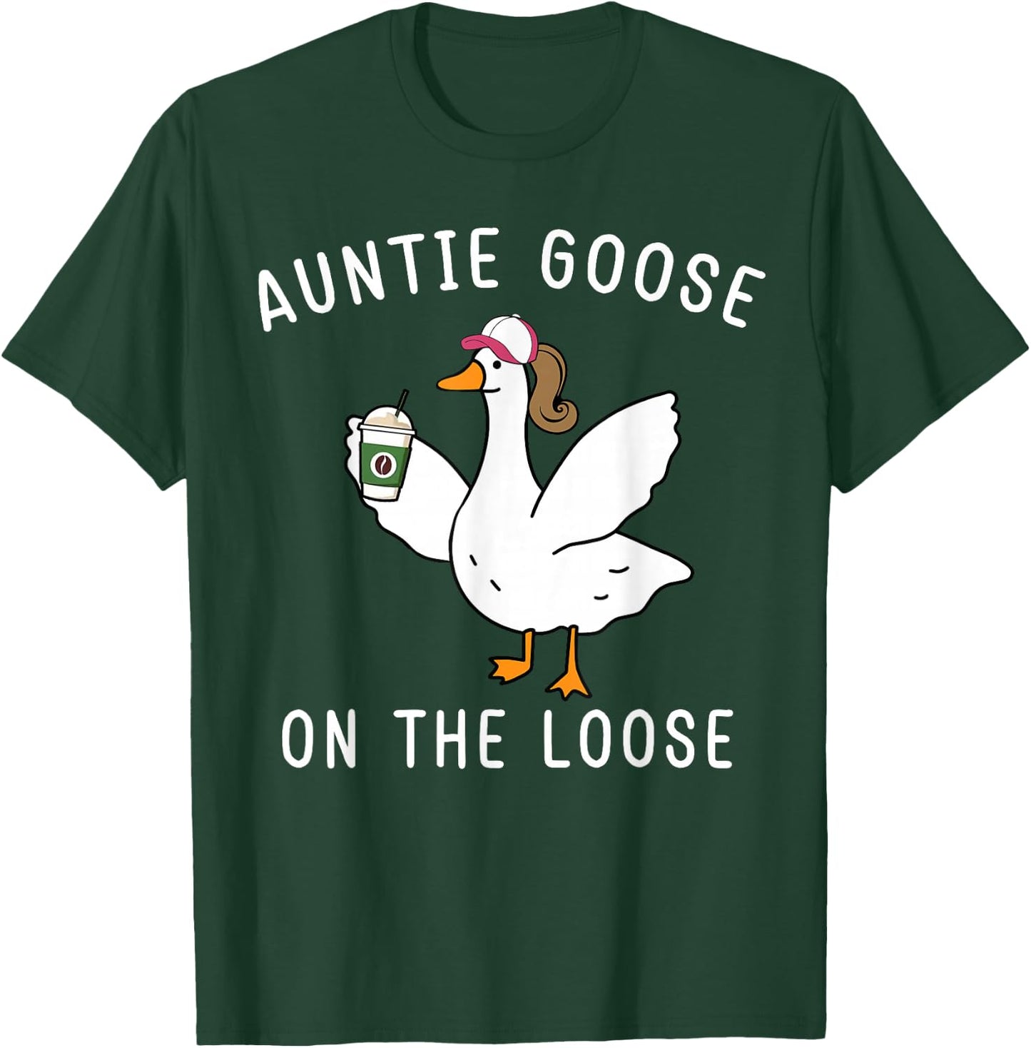 Funny Auntie Goose On The Loose Funny Farm Aunt - -Adults, Black, Small, Short Sleeve T-Shirt - T-Shirt | Forest