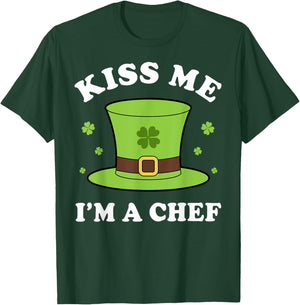 Kiss Me I'm A Chef St Patricks Day Funny T-Shirt - T-Shirt | Forest
