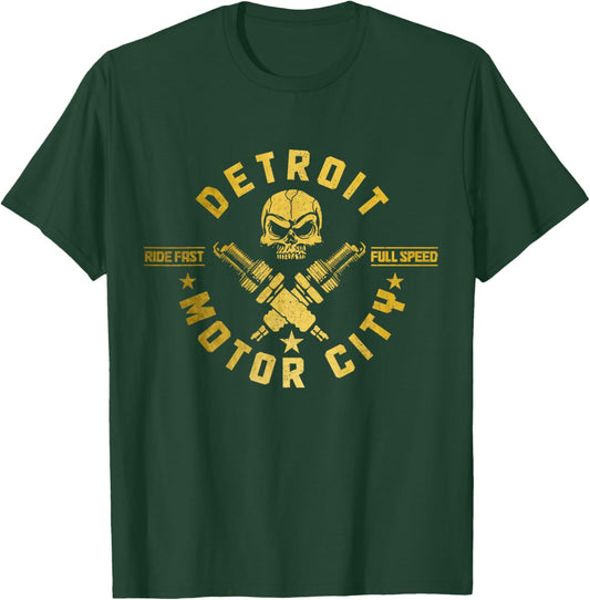Detroit Michigan Motor City Vintage Biker T-Shirt - T-Shirt | Forest