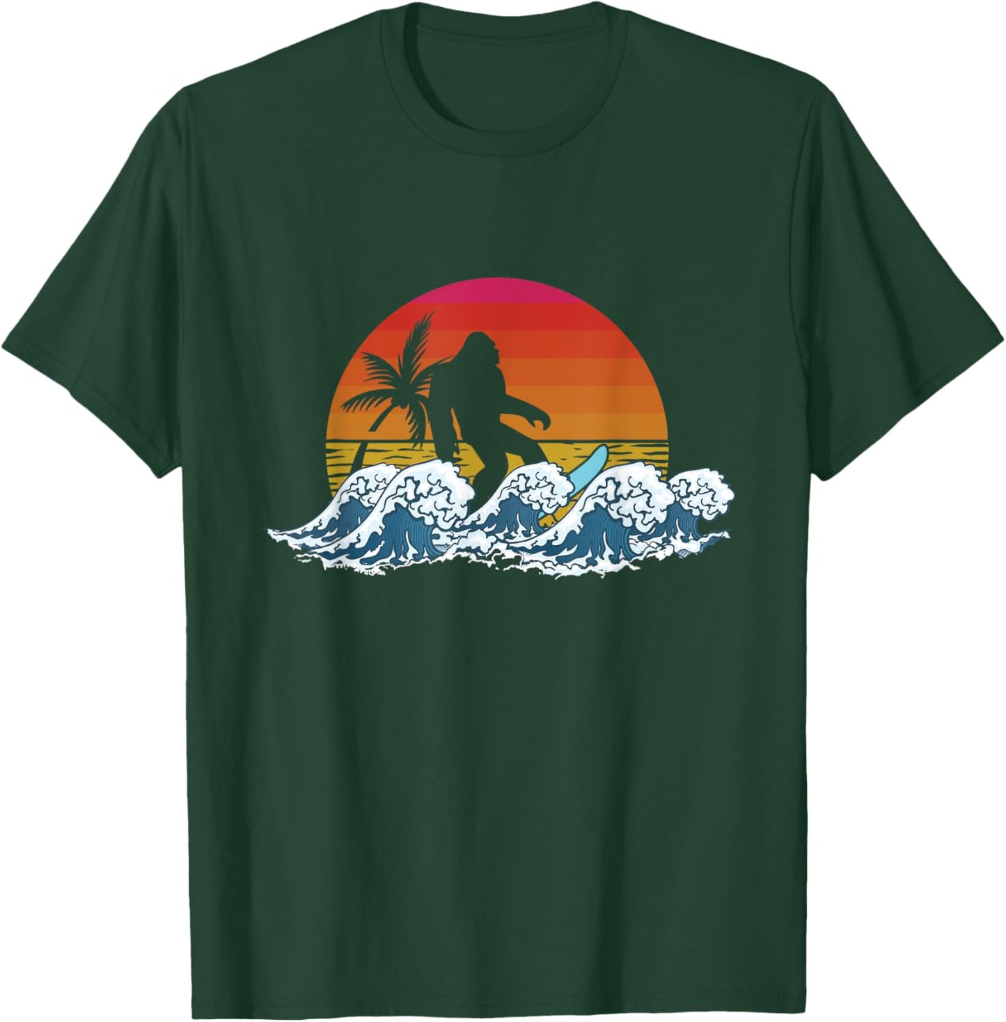 Retro Yeti Sasquatch Bigfoot Surfer | Surfing Summer T-Shirt - T-Shirt | Forest