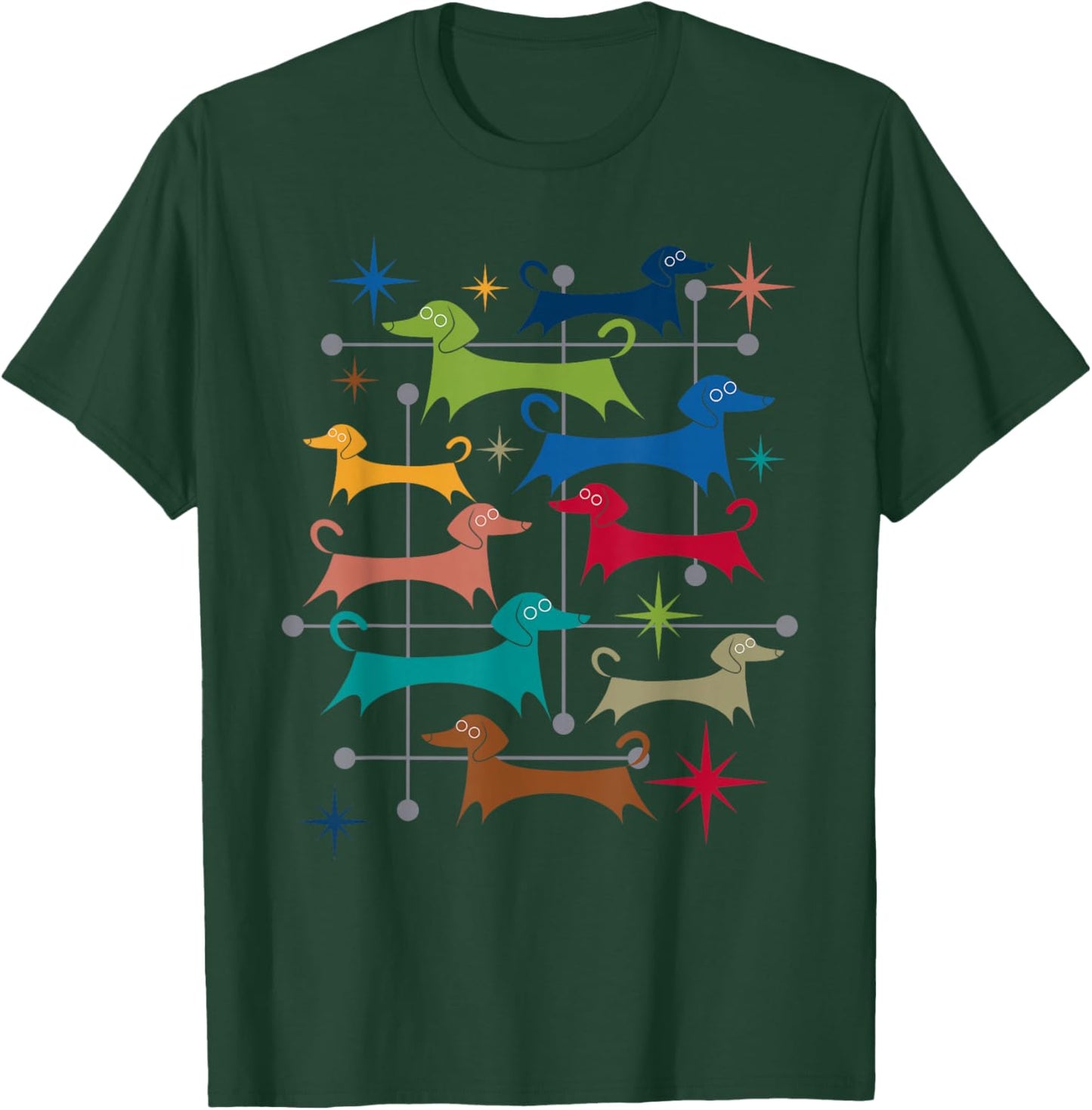 Vintage Retro Mid-Century Modern Style Dachshunds Dogs T-Shirt - T-Shirt | Forest
