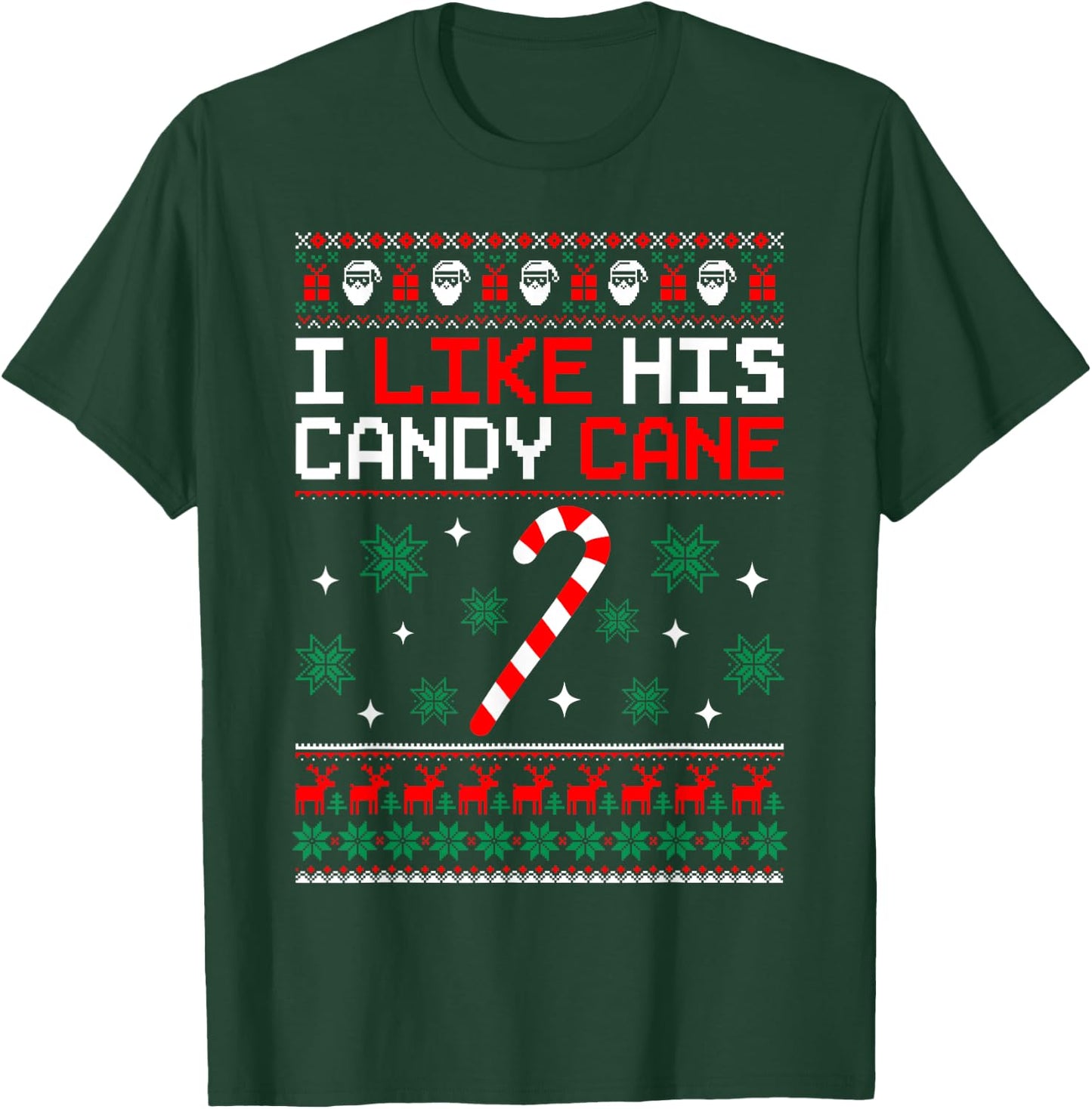 Merry Xmas Funny Couples Christmas Matching I Like His Candy Cane Black -Adults Small T-Shirt - T-Shirt | Forest