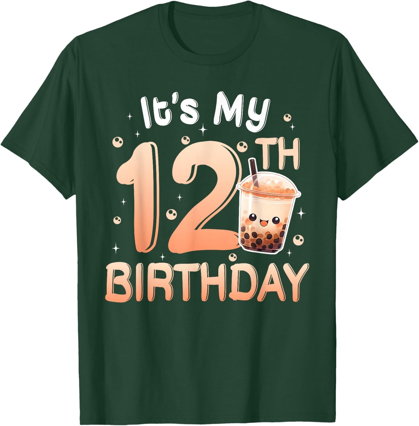 It's My 12th Birthday Bubble Boba Tea Party 12 Year Old Girl T-Shirt - T-Shirt | Forest