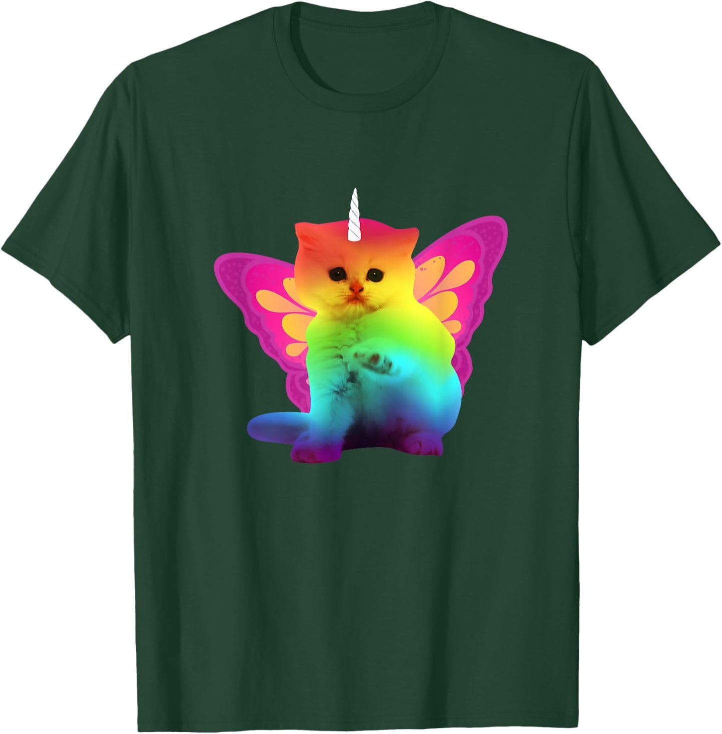 Unicorn Cat With Rainbow Butterfly Wings Men Women Girls Kids T-Shirt - T-Shirt | Forest