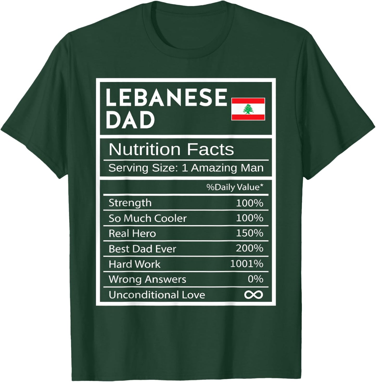 Lebanese Dad Nutrition Facts National Pride Gift Dad T-Shirt - T-Shirt | Forest