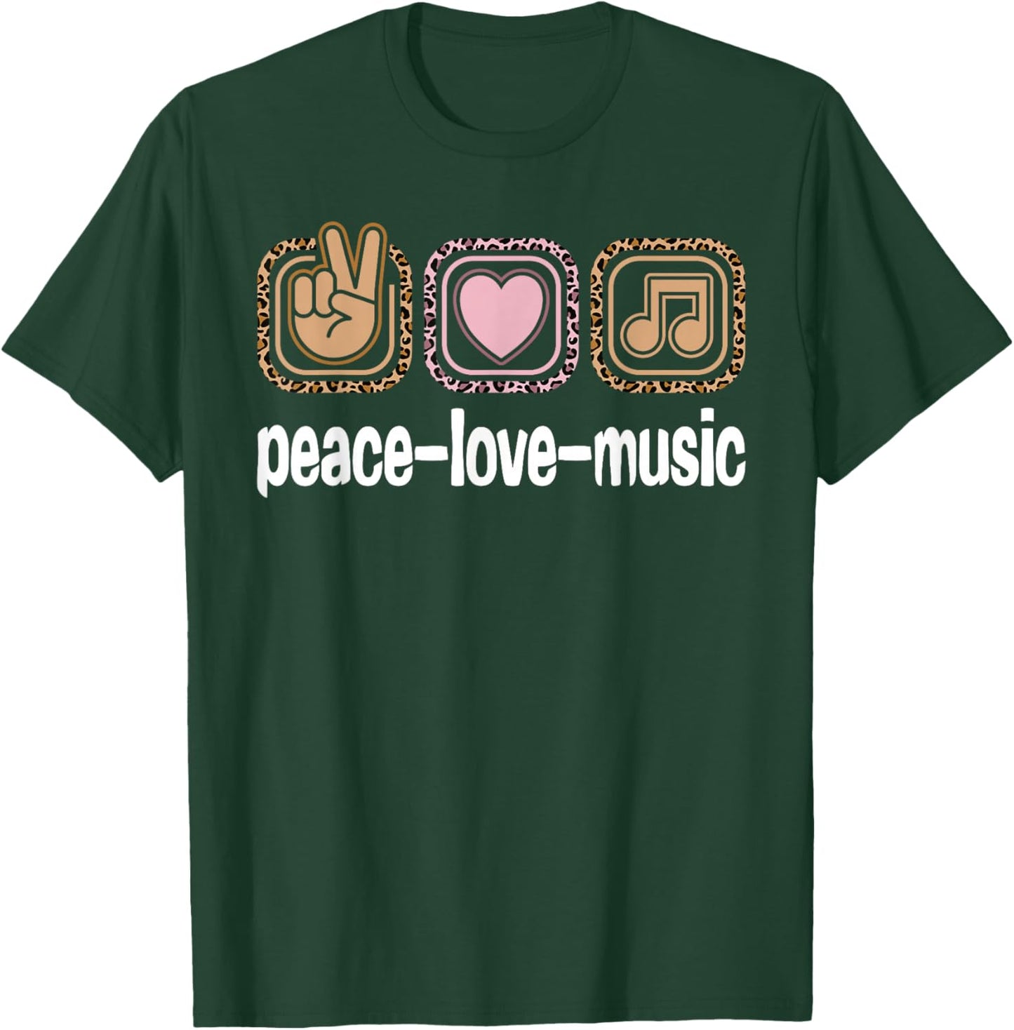 Music Lovers Leopard Print Women Girls Kids Peace Love Music T-Shirt - T-Shirt | Forest