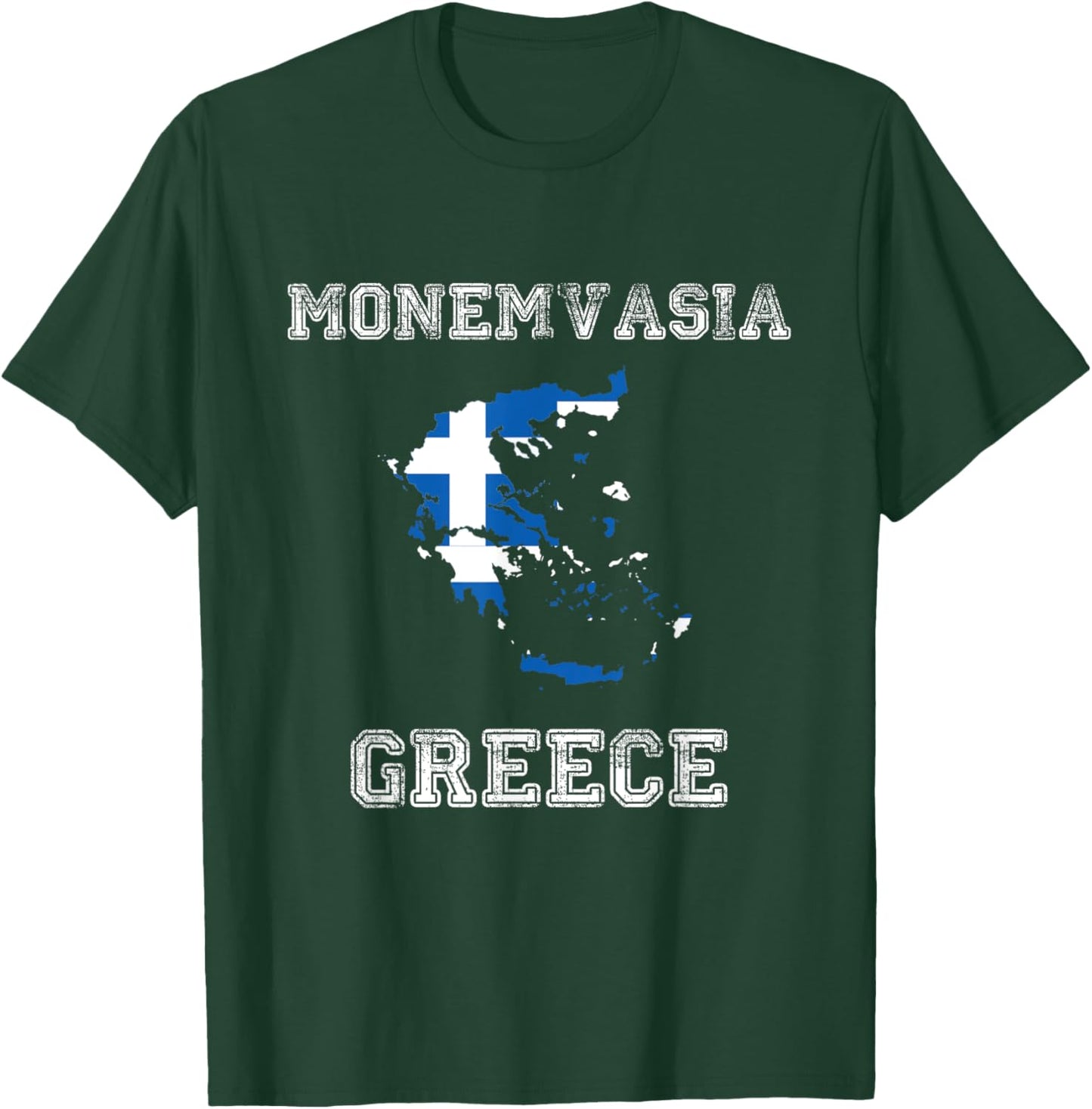 Retro Monemvasia Greece Distressed Greece Flag T-Shirt - T-Shirt | Forest