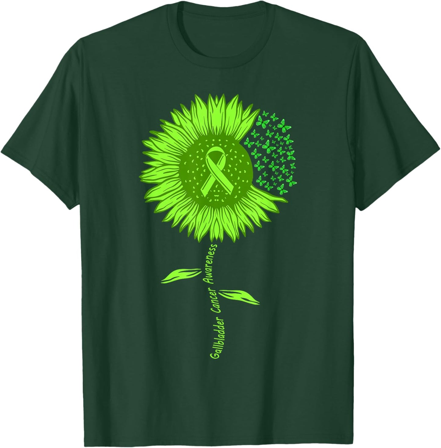 Bile Duct Gallbladder Cancer Warrior Awareness Green ribbon T-Shirt - T-Shirt | Forest