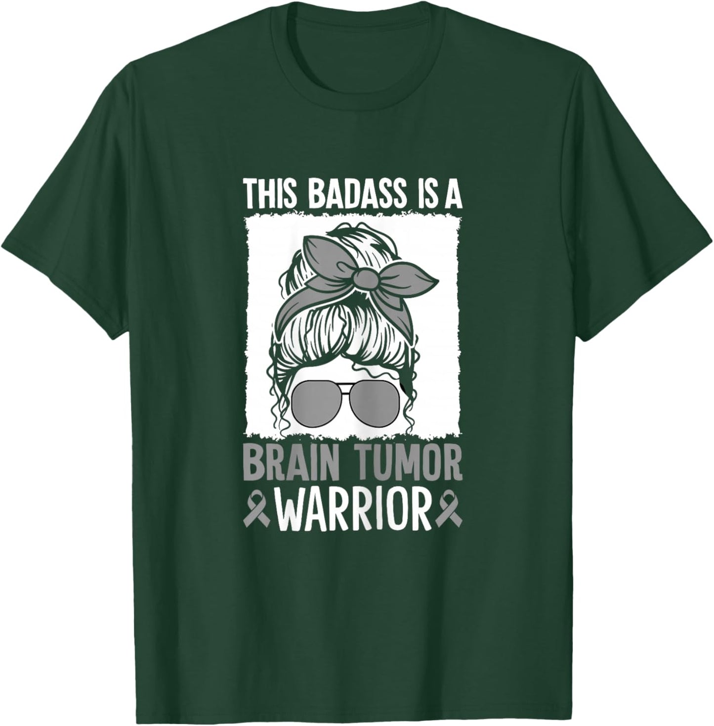 Brain Tumor Warrior Meningioma Brain Tumor Gray Ribbon T-Shirt - T-Shirt | Forest