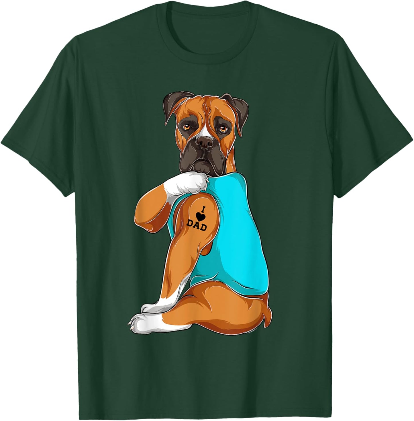 Boxer I Love Dad Tattoo Apparel, Dog Dad Gifts Dads Women T-Shirt - T-Shirt | Forest