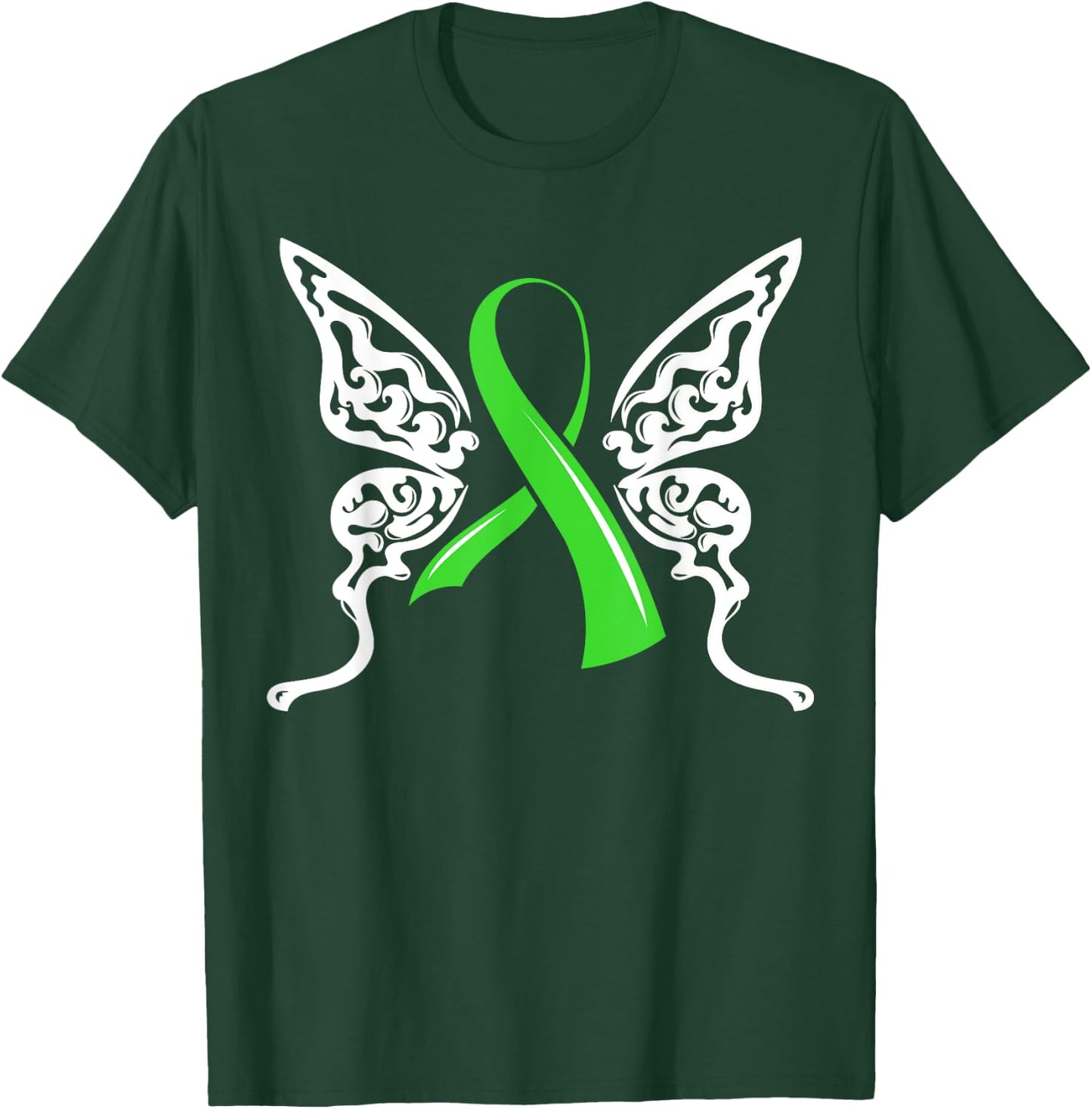 Butterfly Green Ribbon Non-Hodgkin Lymphoma Lymphocytes T-Shirt - T-Shirt | Forest