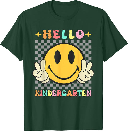 Retro Groovy Kindergarten Back to School Hello Kindergarten T-Shirt - T-Shirt | Forest