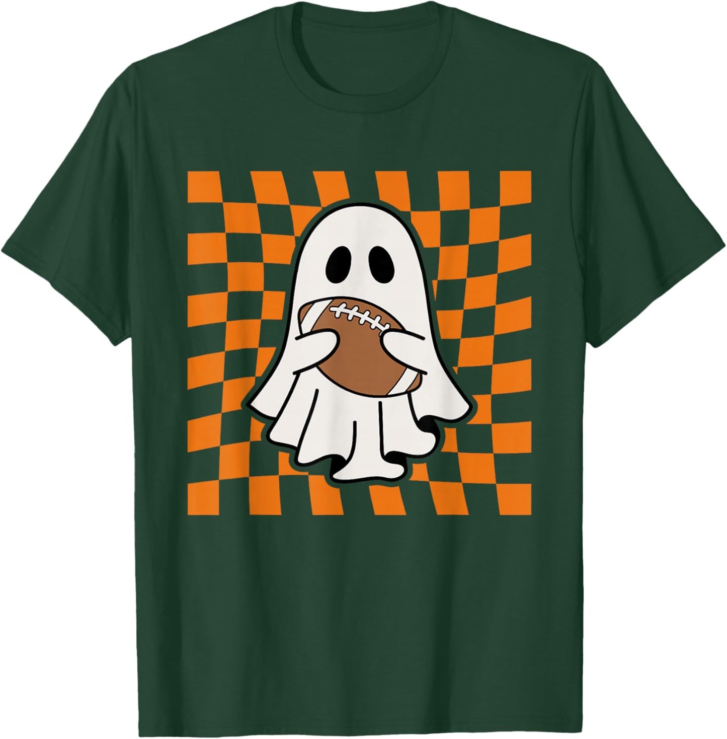 Groovy Halloween Ghost Football Checkered Boo Game Day Sport T-Shirt - T-Shirt | Forest