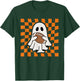 Groovy Halloween Ghost Football Checkered Boo Game Day Sport T-Shirt - T-Shirt | Forest