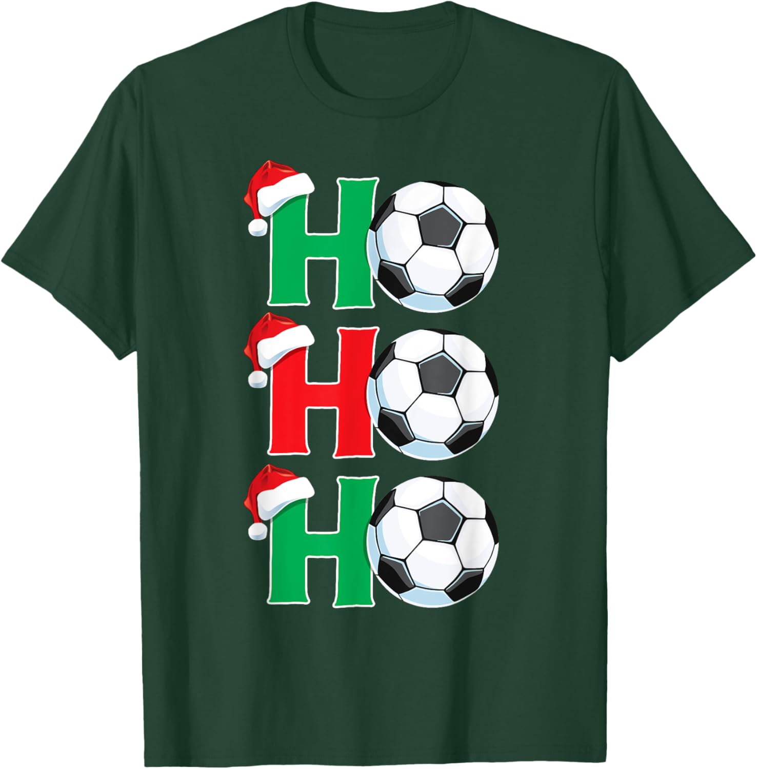 Ho Ho Ho Soccer Ball Santa Hat Boys Christmas Soccer Player T-Shirt - T-Shirt | Forest