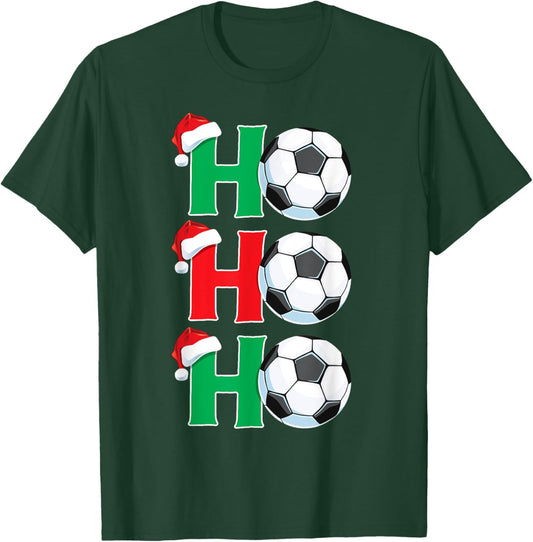 Ho Ho Ho Soccer Ball Santa Hat Boys Christmas Soccer Player T-Shirt - T-Shirt | Forest