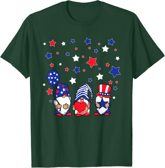 Three Gnomes 4th Of July Red White and Blue Women Men T-Shirt - T-Shirt | Forest