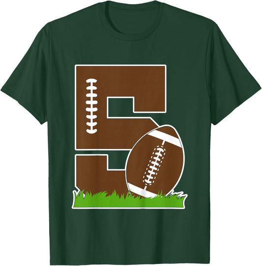 Kids 5th Birthday Football Boy Five Year Old Football Player T-Shirt - T-Shirt | Forest
