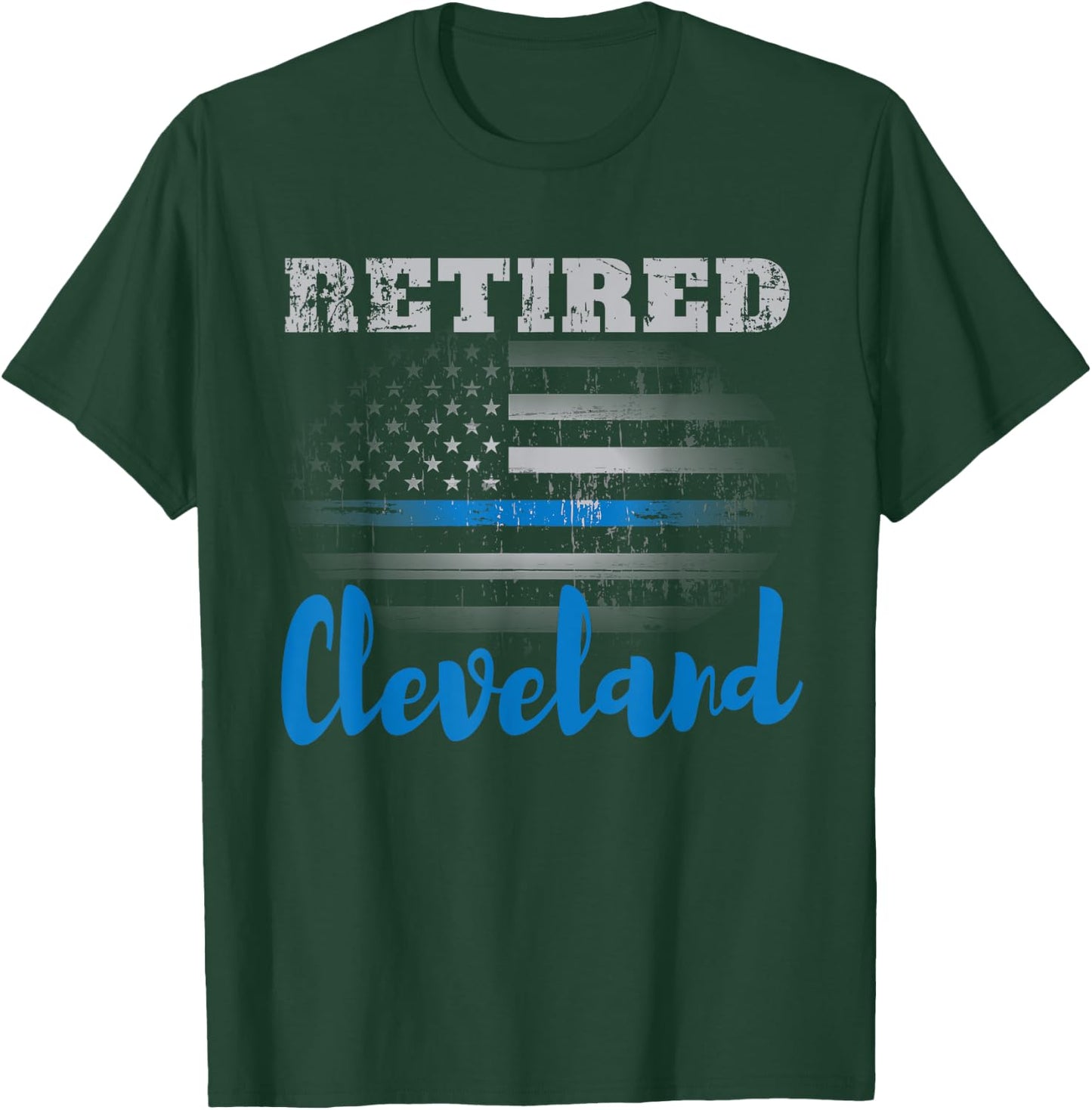 Retired Police Officer Cleveland American Flag Design T-Shirt - T-Shirt | Forest