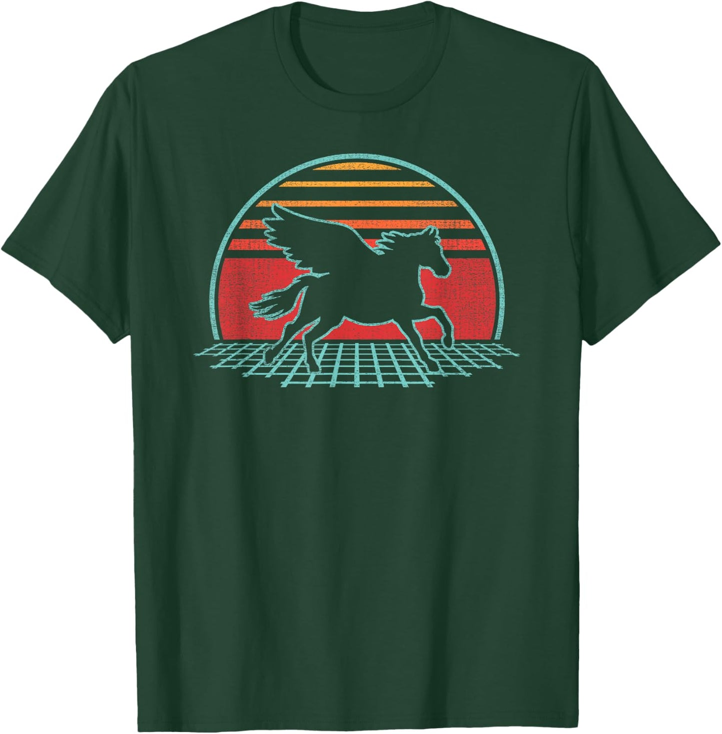 Pegasus Horse Lover Retro Vintage 80s Style Gift T-Shirt - T-Shirt | Forest