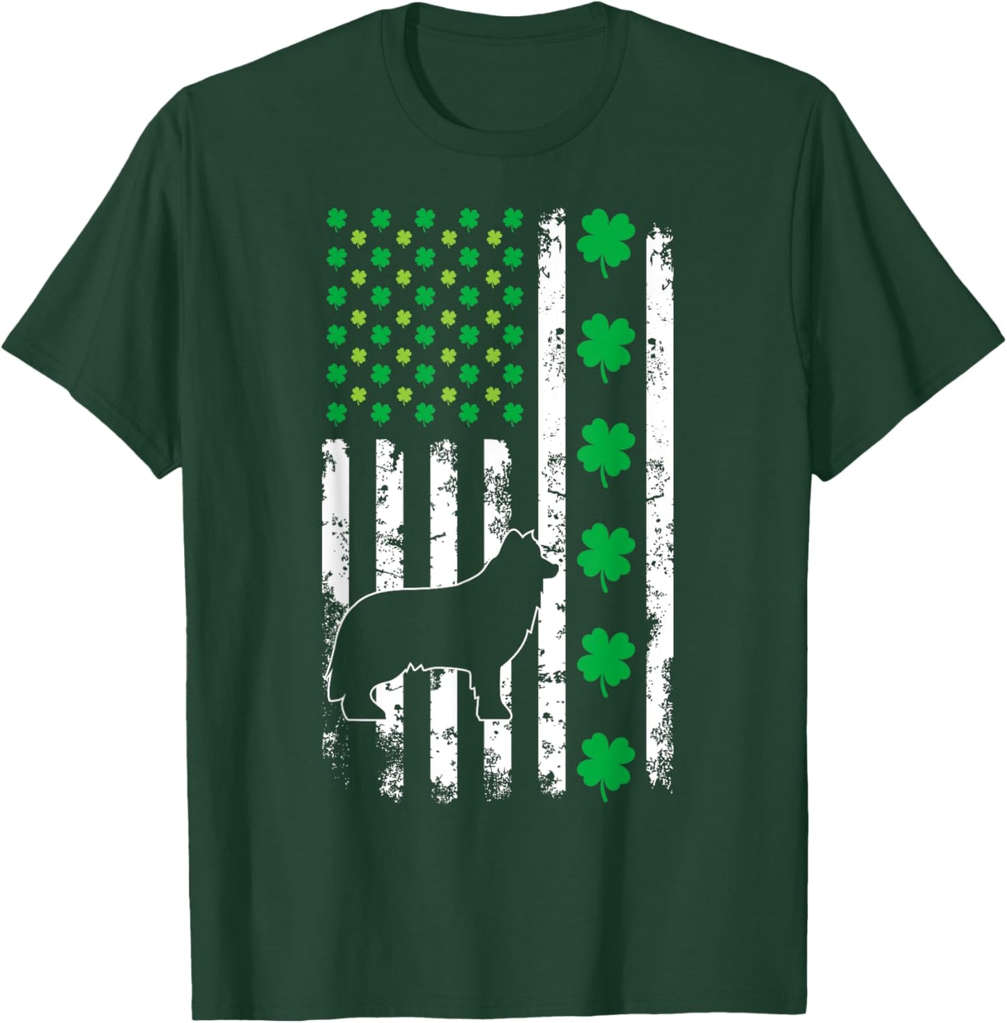 US American Flag Shamrocks Border Collie Lucky Clover Dog T-Shirt - T-Shirt | Forest