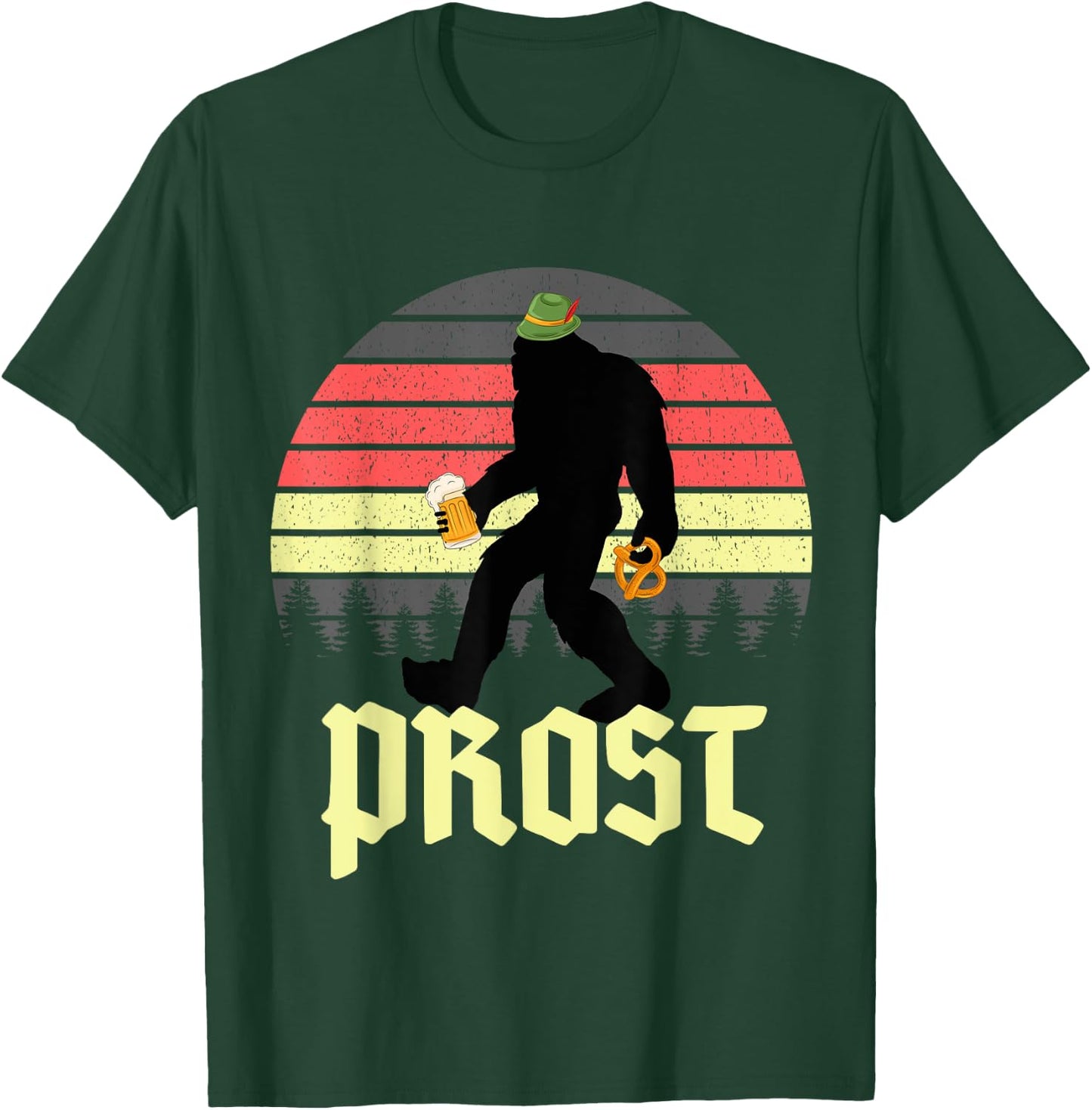 Vintage Funny Bigfoot Drinking Beer German Oktoberfest Prost T-Shirt - T-Shirt | Forest