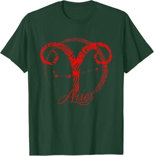 Red Aries Zodiac Sign Birthday Stars March April Horoscope T-Shirt - T-Shirt | Forest