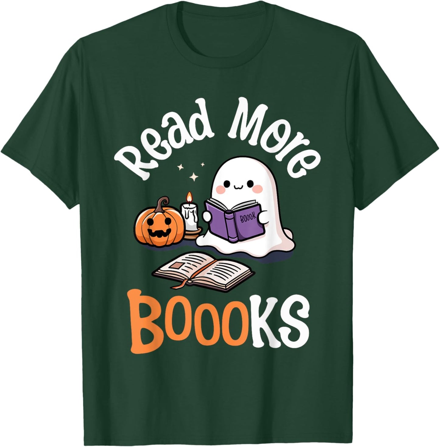 Halloween Ghost Reading Read More Books Librarian Teacher T-Shirt - T-Shirt | Forest